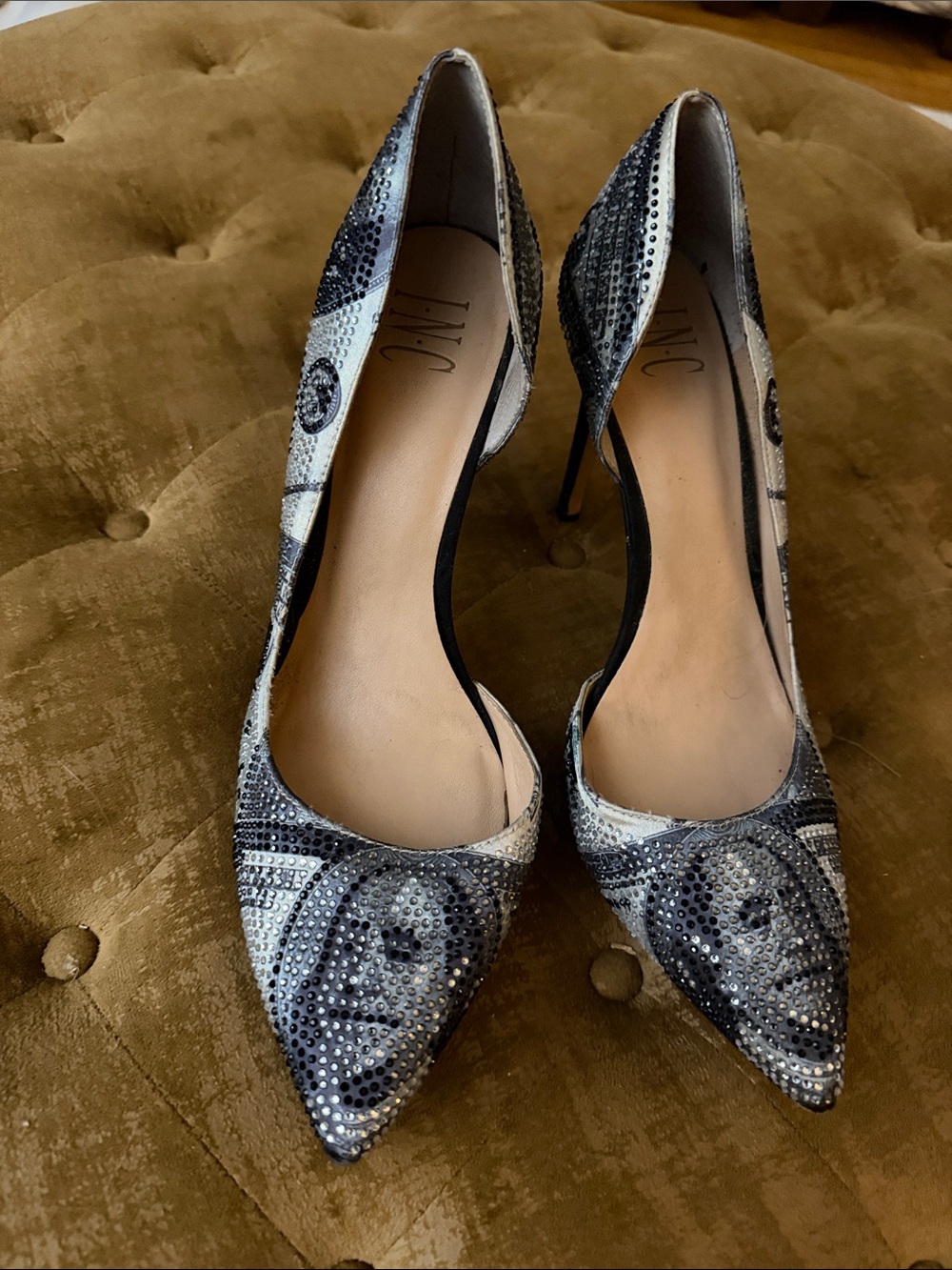 INC International Concepts Black & White & Olive Green Pointed-Toe Pumps